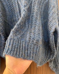 Blue Knit Cable Pullover Sweater
