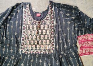 Black Golden Printed Anarkali Kurti