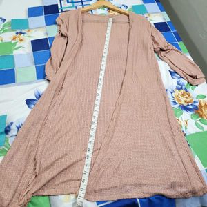 Woman Knitted Dusty Pink Open Front Longline Shrug