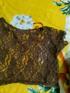 Lace Sheer Crop Top In Brow Colour