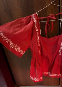 Red Embroidered Top