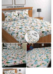 cotton luxurious grey Striped Bedsheet Set