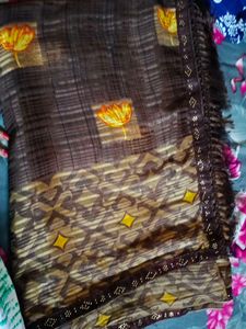 Elegant Brown Floral Print Saree