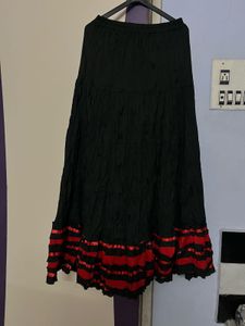 Black Tiered Maxi Skirt w/ Red Trim