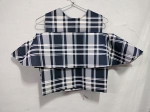 Plaid Pearl Cold Shoulder Top