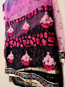 A Beautiful Pink Black Combination Floral Saree