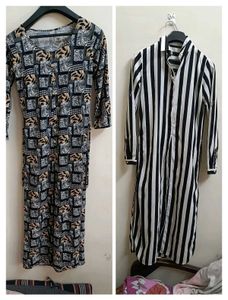 Mixed Pattern Straight Mid Cut Kurtis