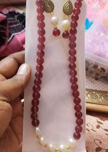 Red Beads Set With Earrings