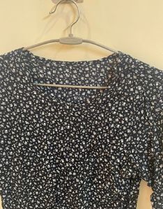 Navy Blue Floral Print Top
