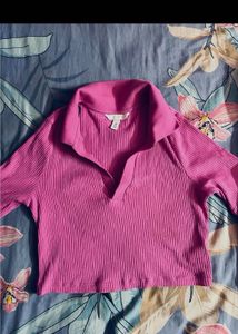 Pink Ribbed Crop Top