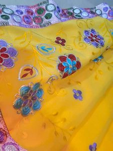 Elegant Embroidered Yellow Saree