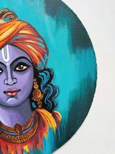 Abstract Krishna Round Canvas Painting