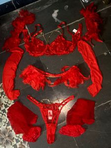 Red Feather Lingerie Set