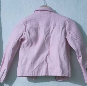 Baby pink leather jacket with zipper