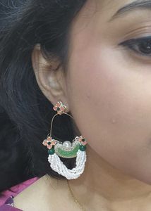 Statement Earrings - Pearl &amp; Green