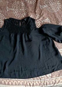 Black Lace Detail Off Shoulder Top