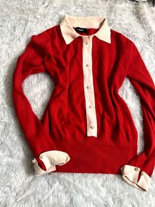 Korean Red Sweater with pearl button ✨