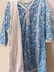 Sky Blue Kurta Set.(Kurti+Pant+Duppatta.)