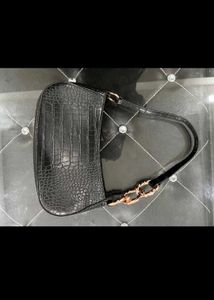 Black Croc Embossed Shoulder Bag