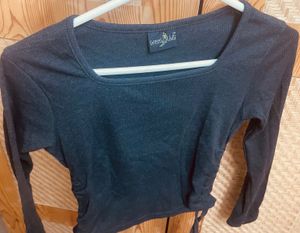 Dark Grey Tight Fitting Full Sleeve Crop Top