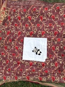 Embroidered Net Fabric with Panda Patch