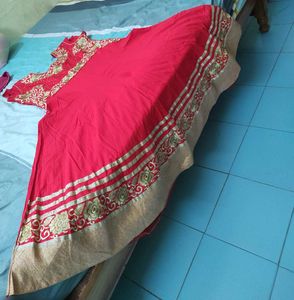 Red & Gold Embroidered Anarkali Suit