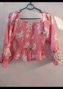 Pink Crop Top With Ruffles