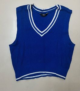 Blue Knit Cropped Tank Top