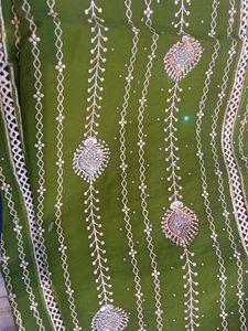Green Embellished Dress Material