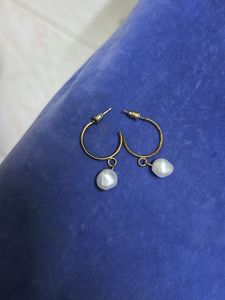 Pearl Drop Hoop Earrings