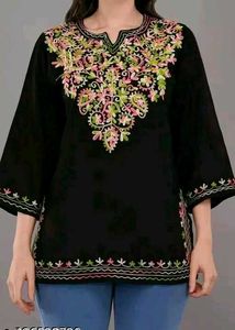 Elegant Embroidered Black Tunic Top