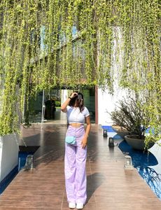 Abstract Wave Print Wide Leg Trouser