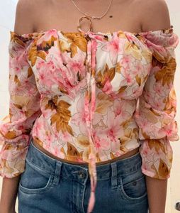 Floral Off-Shoulder Tie Top