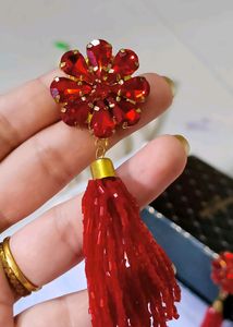 Earrings Red-Rub Crystal Tassel  (Red Stone Earrin
