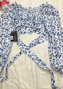 Blue Leopard Print Crop Top