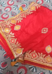 Red And Yellow Saree Without Blouse