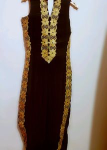 Black &amp; Golden Party Wear Kurta With Dupatta