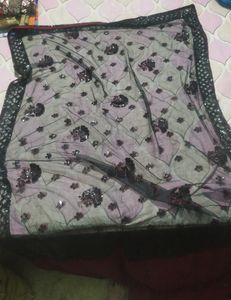 Maroon- Black Half Net Saree