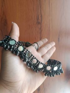 Oxidized Silver Mirror Choker Set