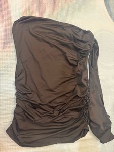 Brown One-Shoulder Top