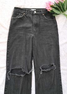 Zara Ripped Wide Long Jeans