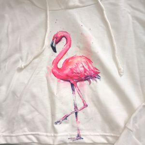 Shein Pink and White Flamingo Hoodie Sweatshirt in Small