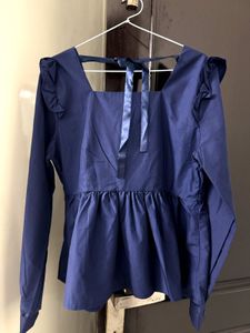 Zara Navy Blue Ruffle Peplum Top