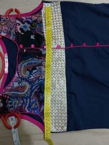 Navy Blue Polyester Kurta Sleeveless
