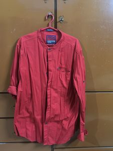Red Mandarin Collar Shirt