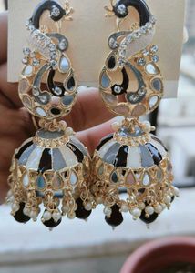 Peacock Meenakari Red/Black Jhumka Earrings