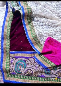 Purple And White Mixed Velvet Saree