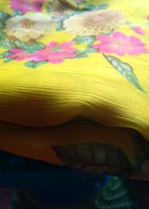 Floral Print Yellow Saree