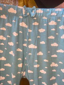 Cute Sky Blue Bow Embedded Happy Night Suit/lounge
