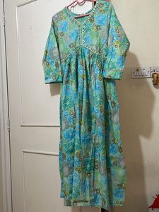 Torquoise Color A Line Kurti With Pant
